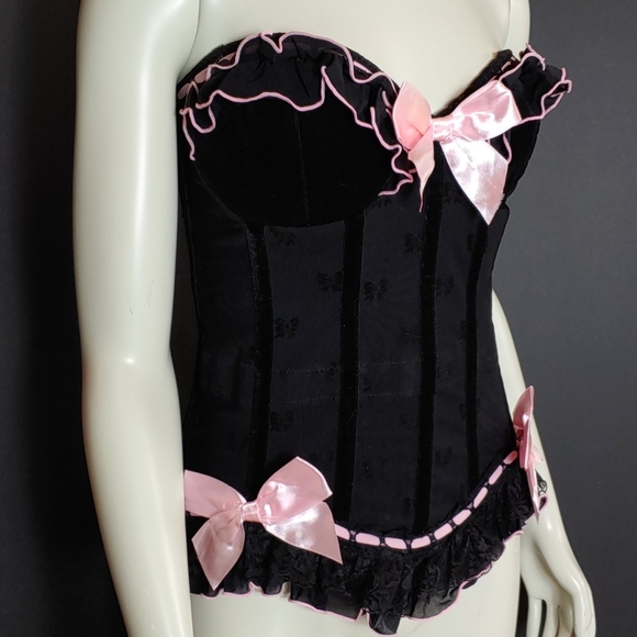 Coquette XL Black With Pink Bows Bustier Corset - Picture 4 of 15
